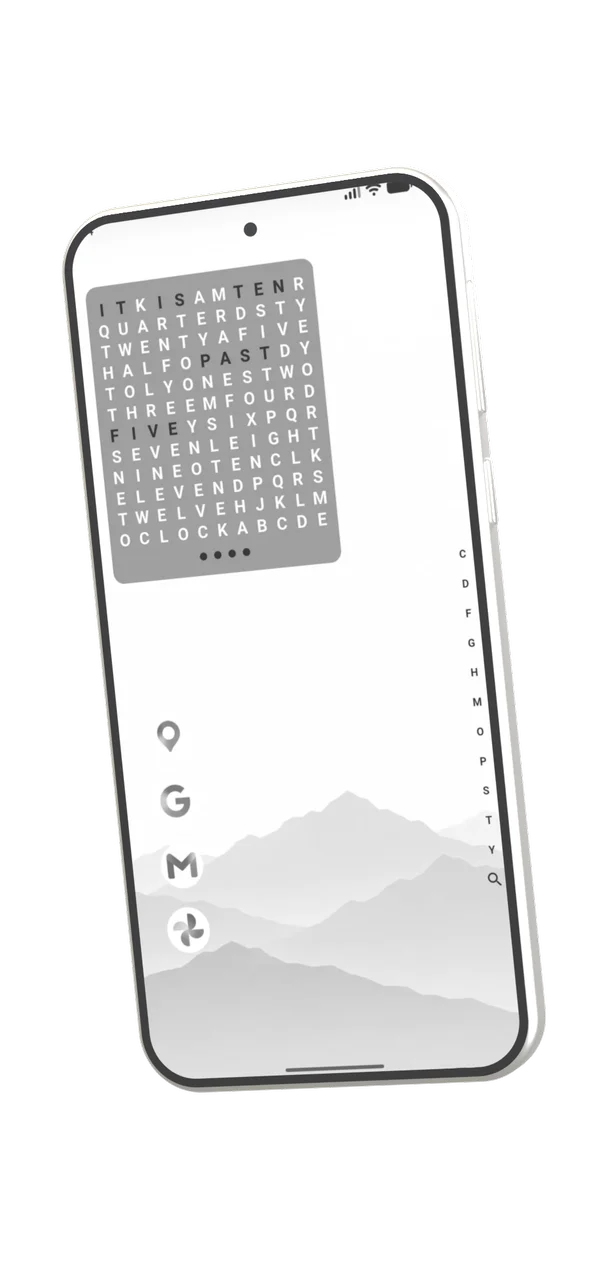 hanneslauncher home screen with a word clock and a few pinned apps