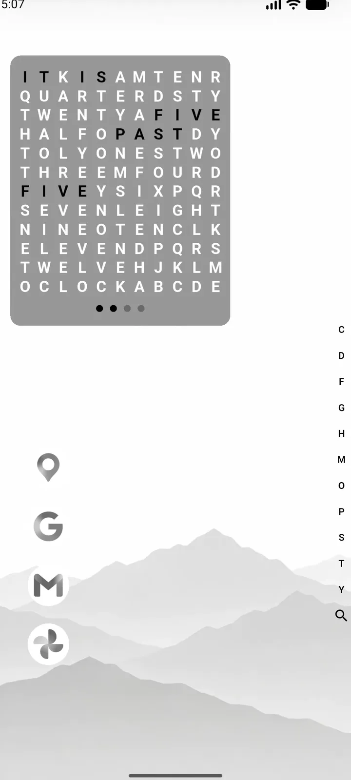 Sliding a finger along the alphabet bar to find an app
