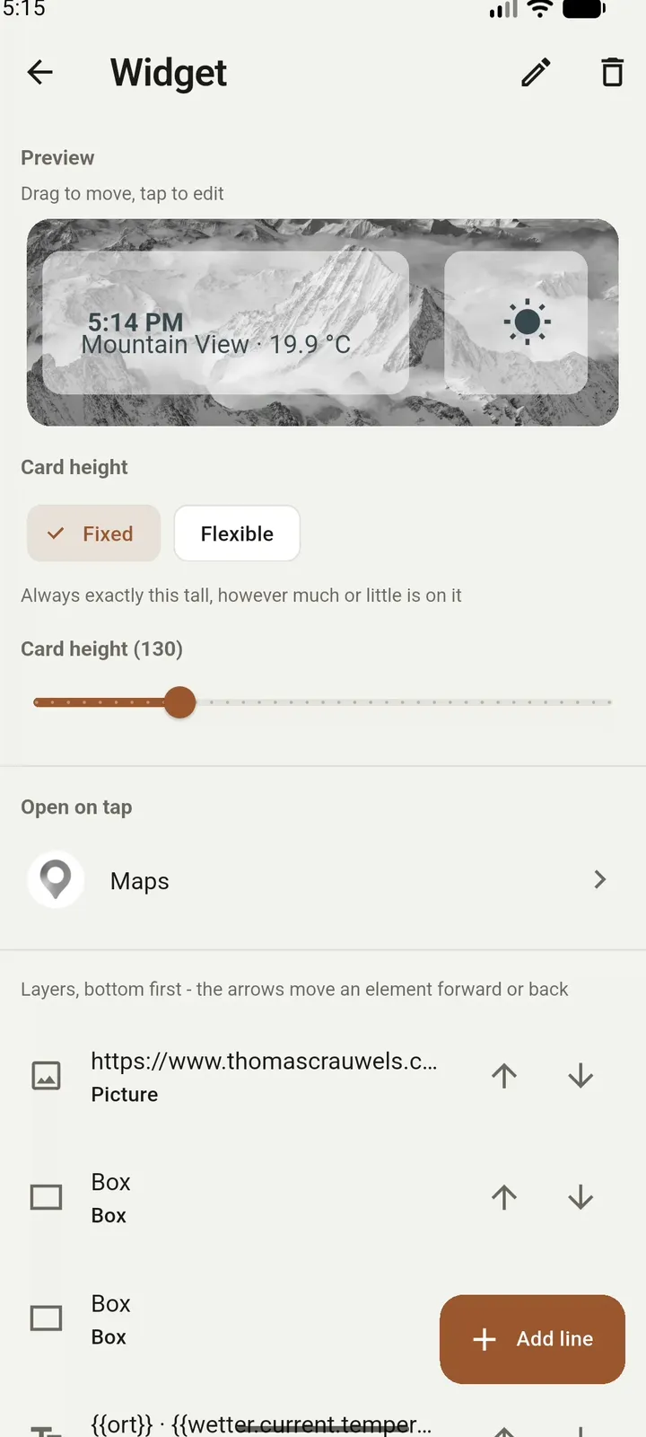 Dragging a self-built widget onto the home screen
